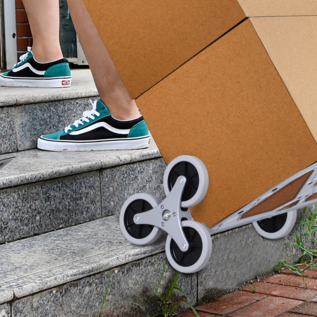 Sækkevogn med 6 hjul, inklusive fastgørelsesrem, automatisk foldefunktion, sølv + sort