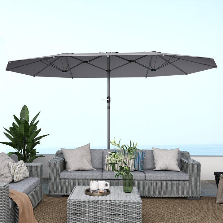 Dobbelt parasol 436 x 260 cm, UV-beskyttende stålparasol med håndsving, oval mørkegrå