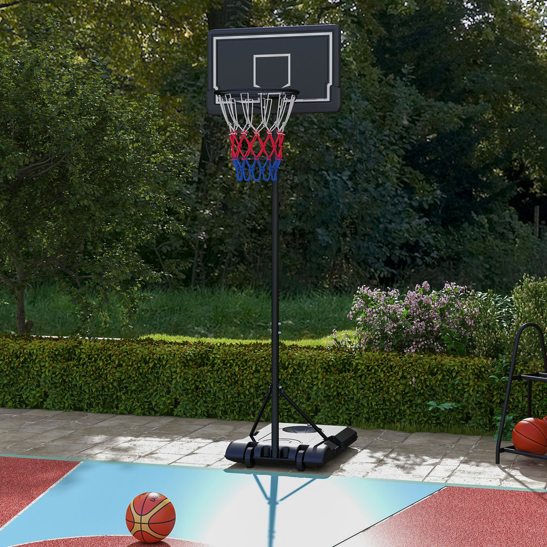 Basketballstativ, højdejusterbart, mobilt, fyldeligt, brudsikkert bagpanel, kurvhøjde 1,82 - 2,13 m, sort
