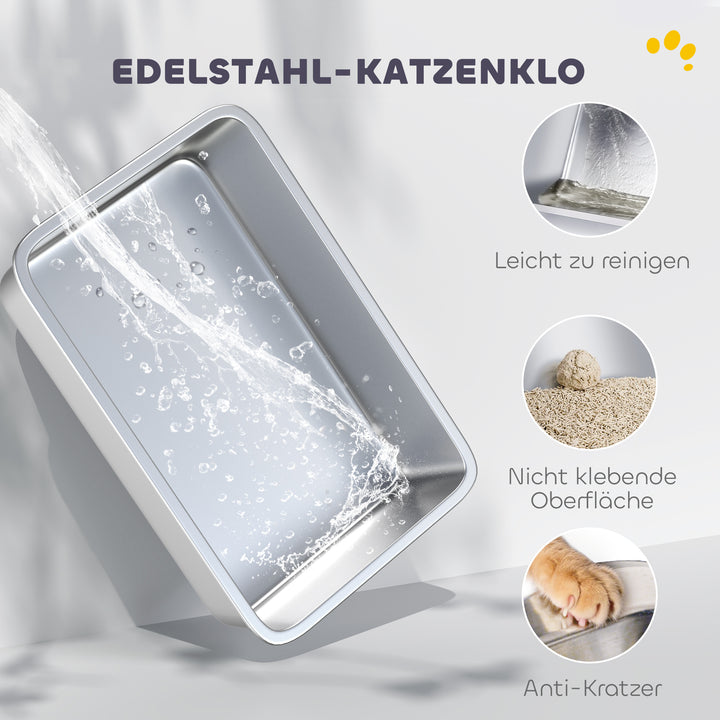 Kattebakke, rustfrit stål, XL indvendig, med ske, lysegrå