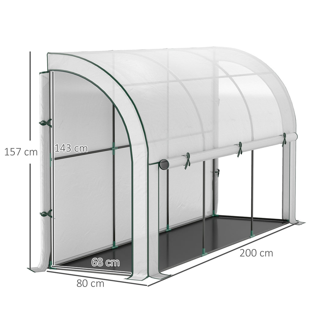 Vægmonteret drivhus, tilgængeligt plantehus, plastikpresenning, 300 x 80 x 157 cm, hvid