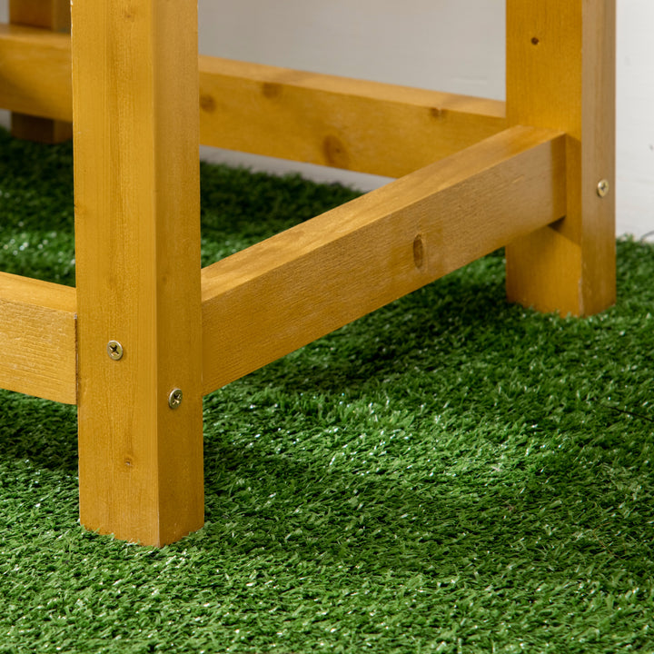 Højbed med foldbar arbejdsflade, lakeret massivt træ, fleeceforing, 64 cm x 63 cm x 74,5 cm