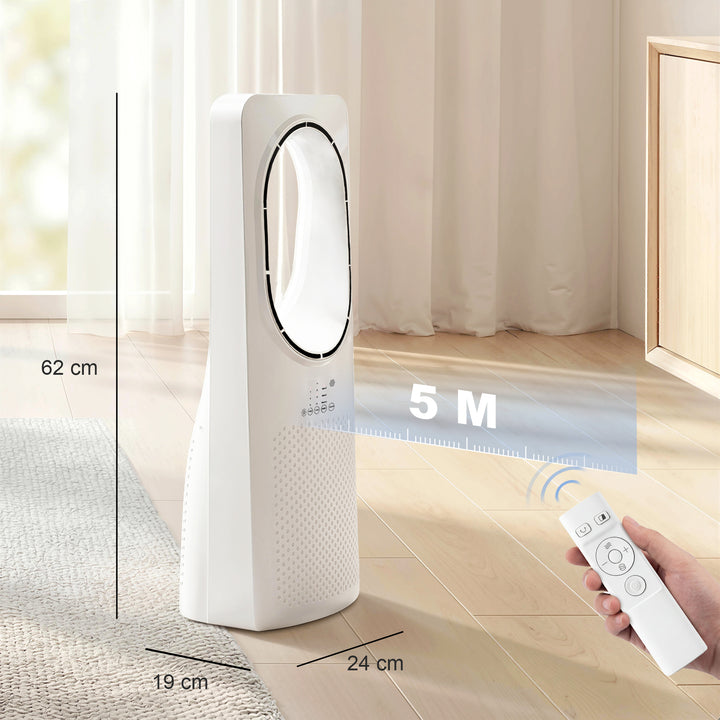 Bladløs tårnventilator til soveværelser, 36 dB standerventilator med 45° oscillation, 3 hastigheder, 3 tilstande, 15-timers timer, hvid