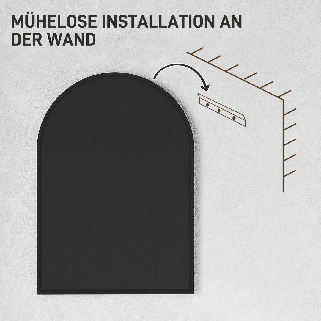 Buet badeværelsesspejl, 50 x 70 cm, badeværelsesspejl med aluminiumsramme, dekorativt spejl, køkken, sort