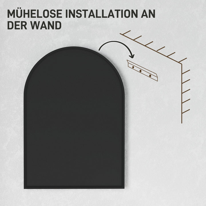 Buet badeværelsesspejl, 50 x 70 cm, badeværelsesspejl med aluminiumsramme, dekorativt spejl, køkken, sort