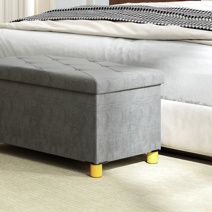 67 Liters opbevaringsbænk med opbevaringsplads og låg, blødt fløjlsbetræk, til forskellige rum, grå