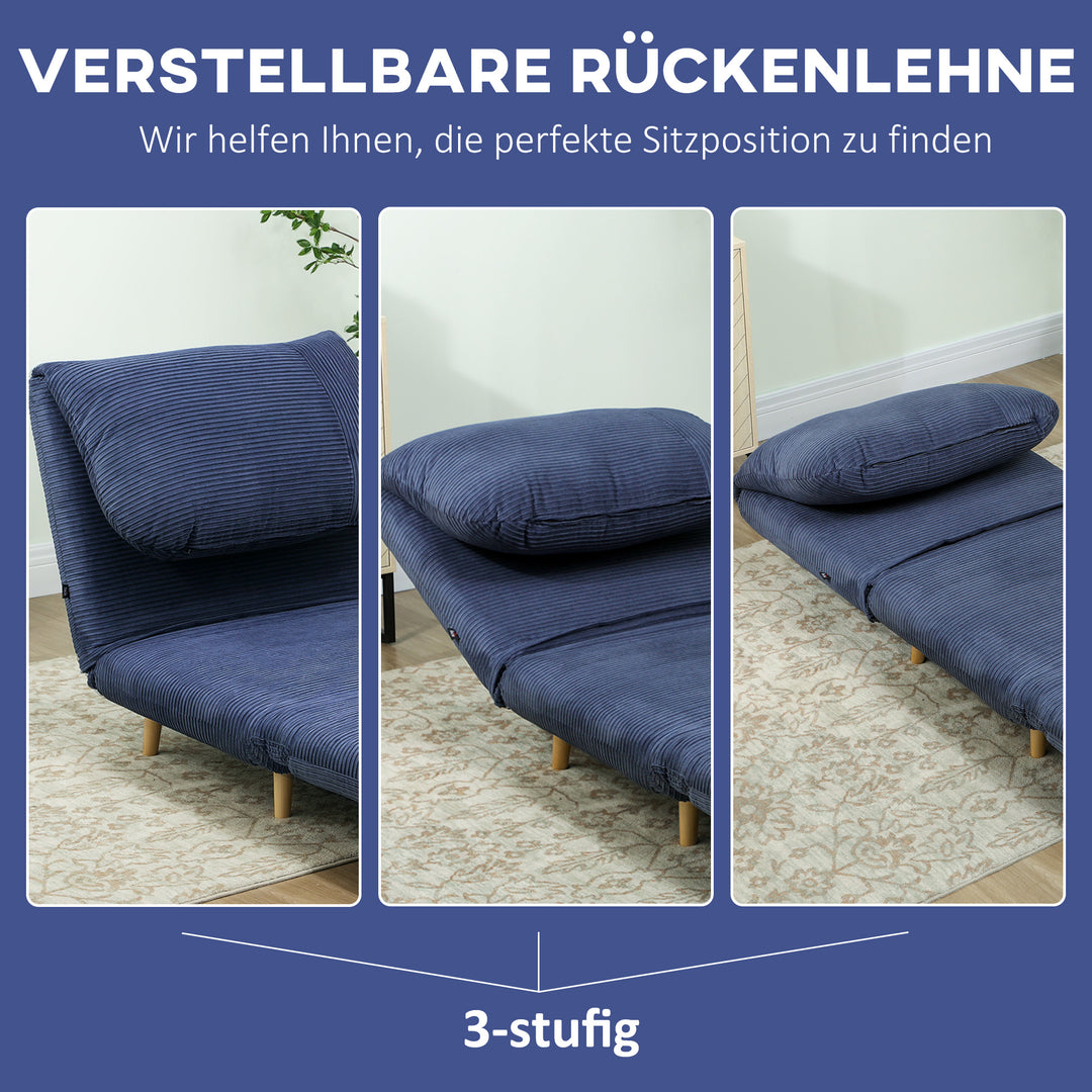 2-I-1 sovesofa gæsteseng, justerbar nakkestøtte fløjlslook 82 cm x 8 cm x 83 cm blå