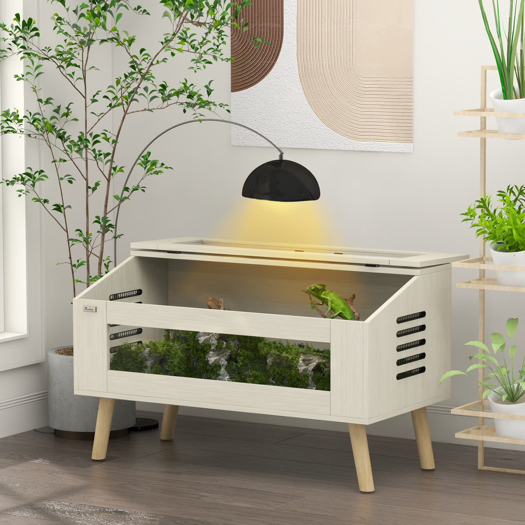 Krybdyrkasse, firbenkasse, 140 liter, kompatibel med varmepude, glasvindue