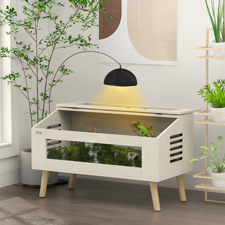 Krybdyrkasse, firbenkasse, 140 liter, kompatibel med varmepude, glasvindue