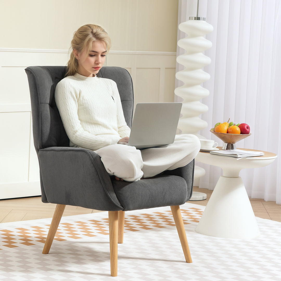 Polstret lænestol, lænestol til stue med quiltning, blødt velourbetræk, op til 120 kg, grå