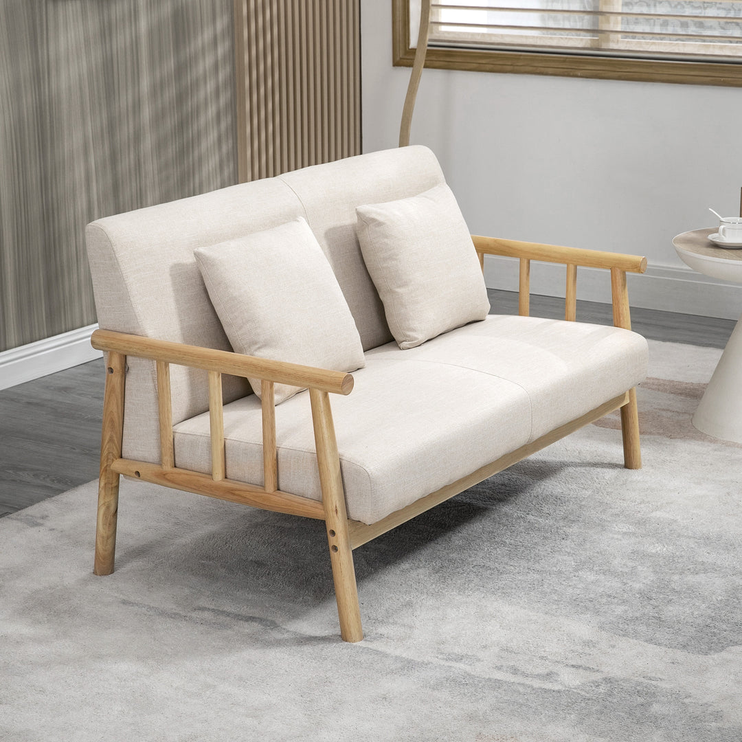 2-Personers sofa, betræk i hørlook, kompakt, op til 200 kg, træstel, 123l x 69b x 74h cm, beige