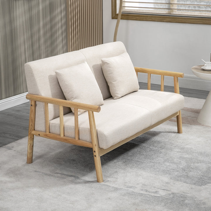 2-Personers sofa, betræk i hørlook, kompakt, op til 200 kg, træstel, 123l x 69b x 74h cm, beige