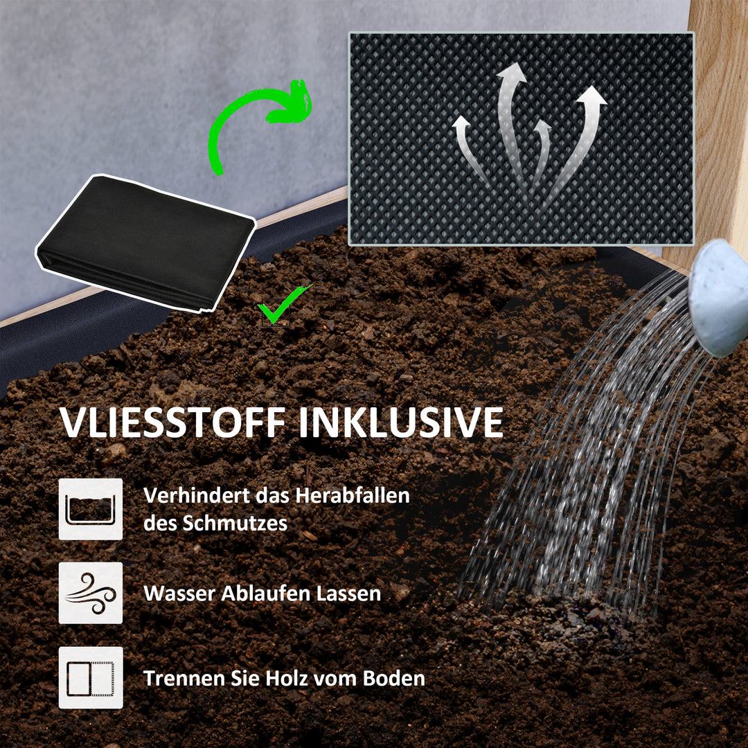 Udendørs højbed af træ, 4-niveau plantebed med drænhuller, kold ramme, havebed, 88,5 x 45 x 140 cm, naturtræ