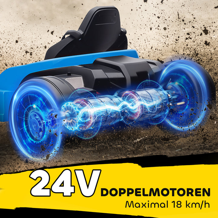 24V elektrisk gokart, drifttilstand, justerbart sæde, 5-punktssele, musikfunktion, 6-12 år, blå