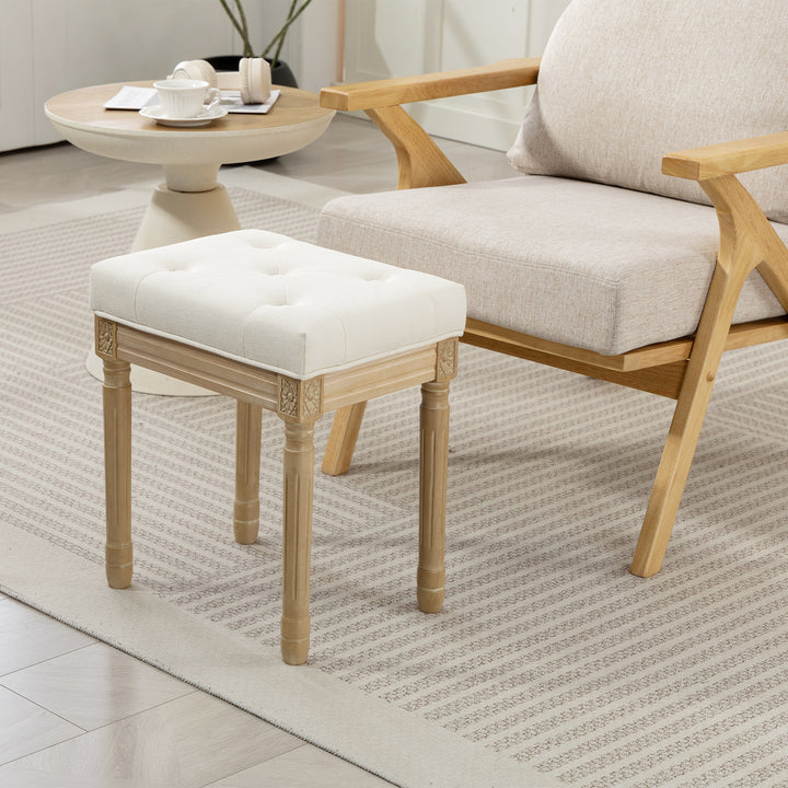 Hørskammel, polstret bænk, fodskammel med polstret sæde, træben, 42 x 32 x 46,5 cm, beige