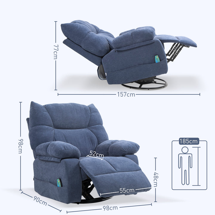 Massagestol med varme- og lænefunktion, drejelig, op til 150 kg, metalstel, 98x90x98cm, blå