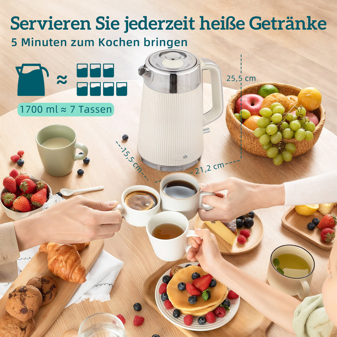 2200W, 1,7L elkedel med hurtigkogningsfunktion, afkalkningsfilter og brødrister til 4 skiver med 7 bruningsniveauer, fløde