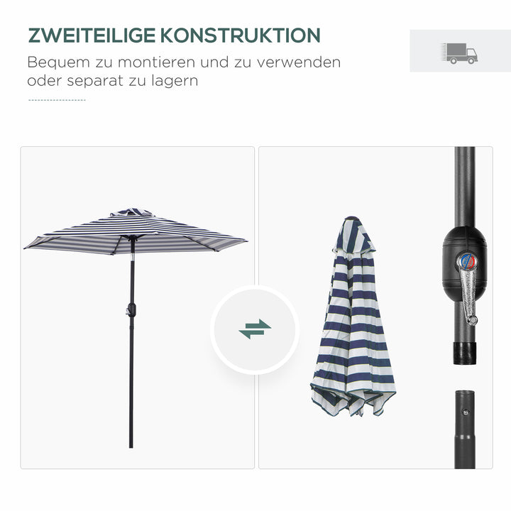 Parasol, haveparasol, terrasseparasol, stålstel, udendørs brug, blå stribe, Ø230 x 216 cm