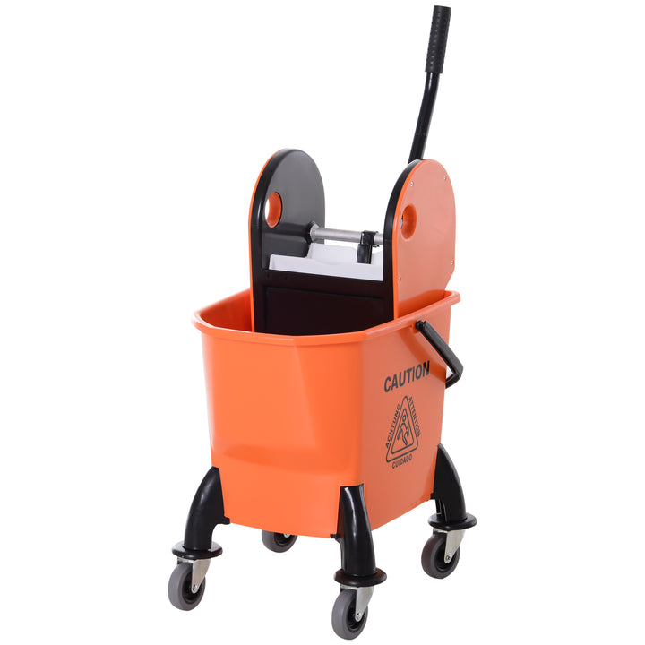 Rullespand til rengøring, moppespand, moppepresse, 26 l, plastik, orange
