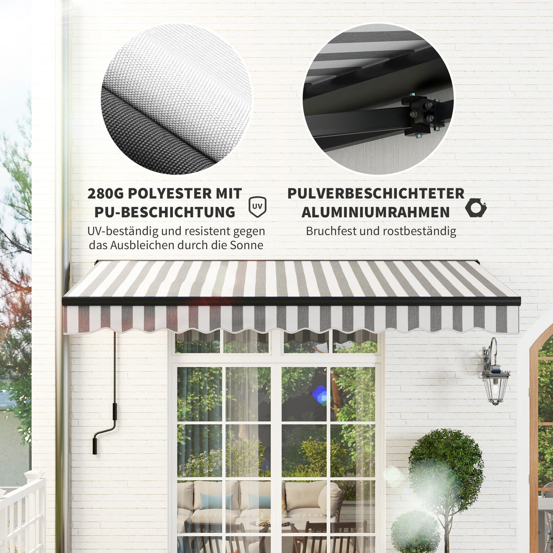 Sun markise markise terrassemarkise vejrbestandig 1 håndsving 350 x 250 x 150 cm grå + hvid