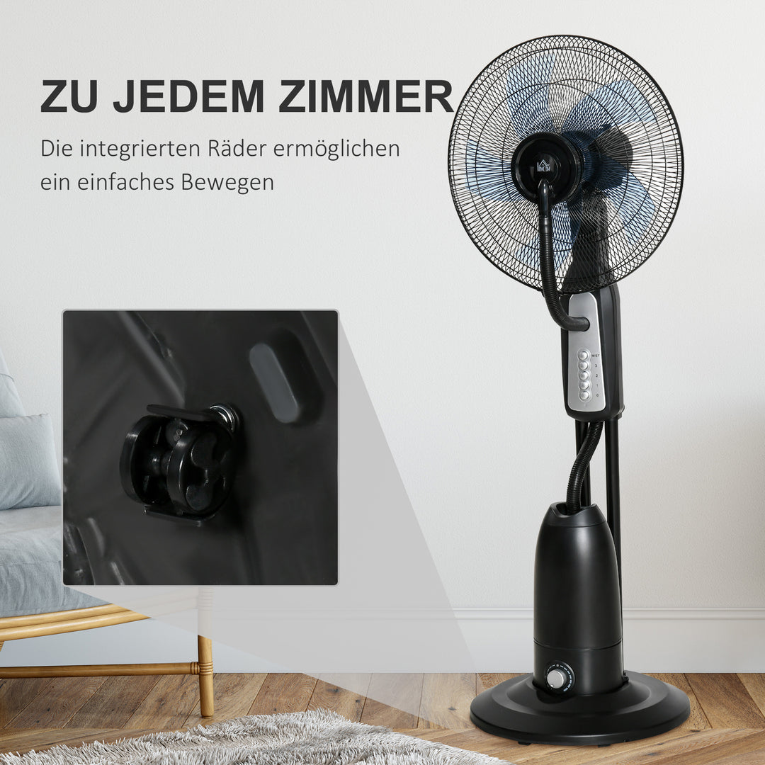 Vandkølet piedestalventilator med justerbar tågefunktion, 3 hastigheder, 2,8 L vandtank, 70° oscillation, 90 W vandventilator med hjul, 120 cm