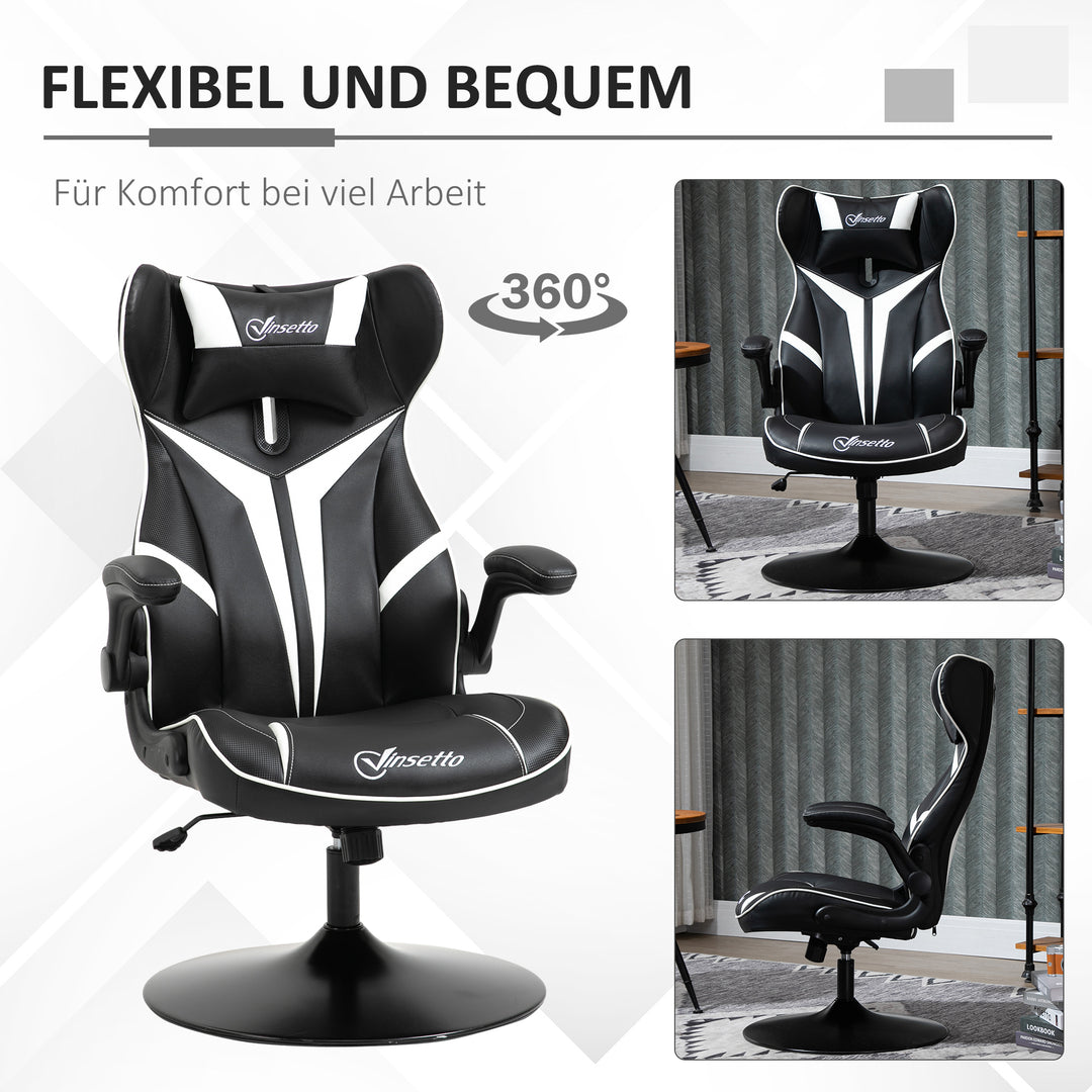 Gaming chair ergonomisk computerstol med gyngefunktion drejestol højdejusterbar stål sort+hvid 67 x 70 x 106-112 cm
