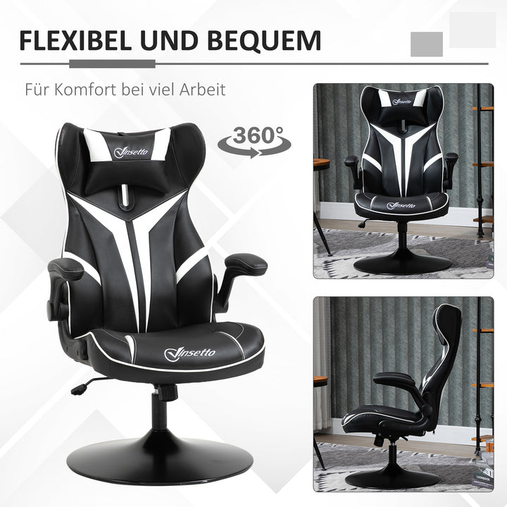 Gaming chair ergonomisk computerstol med gyngefunktion drejestol højdejusterbar stål sort+hvid 67 x 70 x 106-112 cm