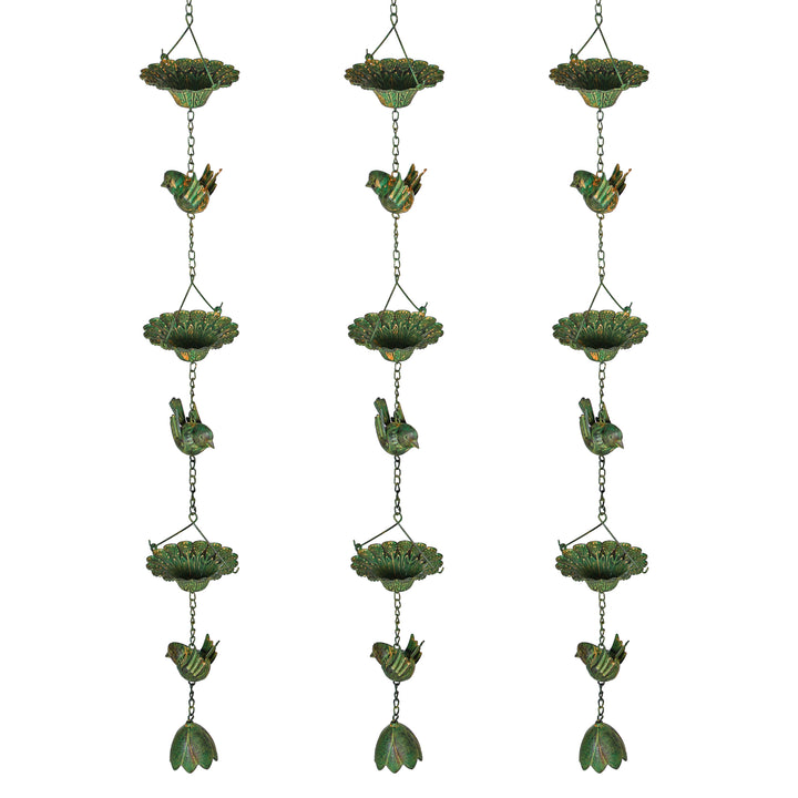 Sæt med 3 regnkæder 123 cm metal regnkæde med påsat fuglebøjle, bell green