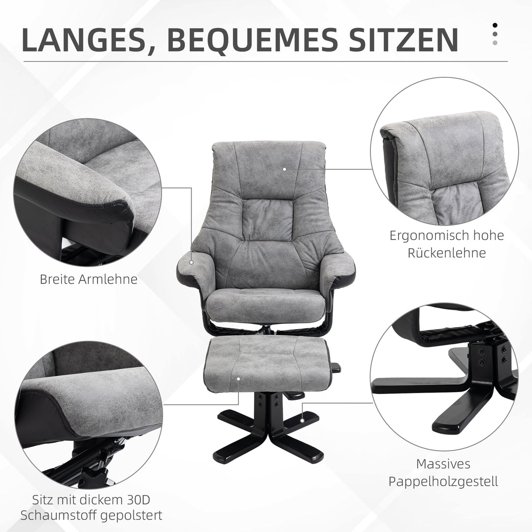 Lænestol med fodskammel, 360° drejelig, 135° lænefunktion, åndbart betræk, 78 x 82,5 x 109 cm, grå