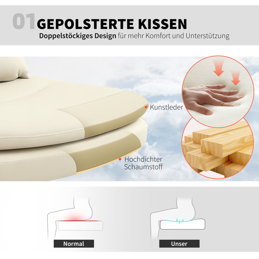 Kontorstol med betræk i kunstlæder, kontorstol med hjul, ekstra hynde, højdejusterbar, sammenrullbar, beige