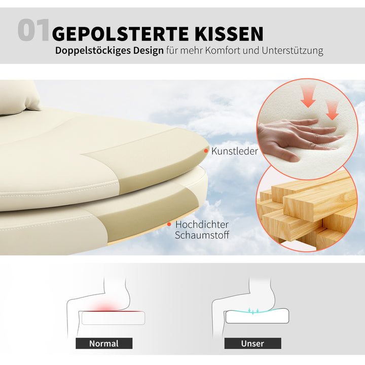 Kontorstol med betræk i kunstlæder, kontorstol med hjul, ekstra hynde, højdejusterbar, sammenrullbar, beige