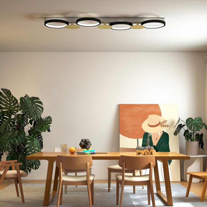LED loftlampe 38W 1500LM 3000K-6500K, loftlampe til stue med 4 pærer, fjernbetjening, sort+guld