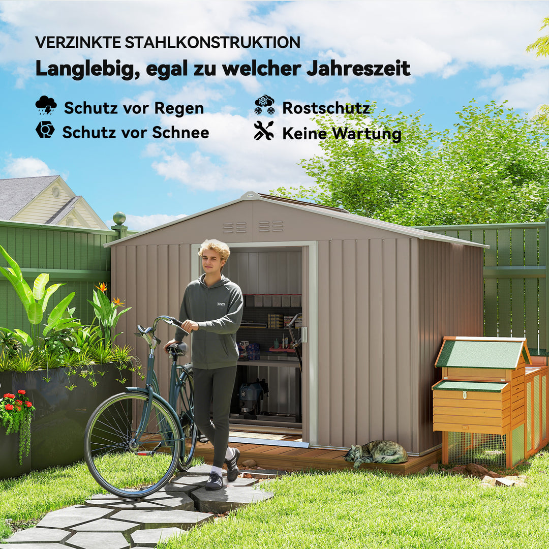 Metalhaveskur med skydedøre og ventilationsvinduer, 277 x 195 x 192 cm, lysegrå