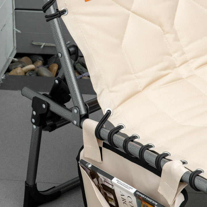 Solseng, foldbar haveliggestol, foldbar liggestol med hynde, 5-positions ryglæn, Oxfordstof, 188 x 57 x 30 cm, beige