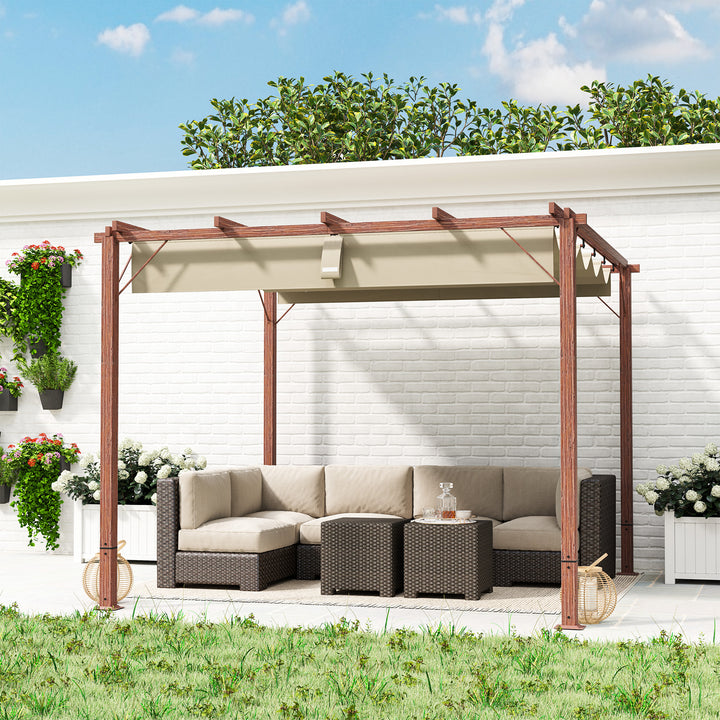 3 X 3 m havepergola, justerbart terrassetag, aluminiumsramme, upf 30+ solbeskyttelse, naturtræ