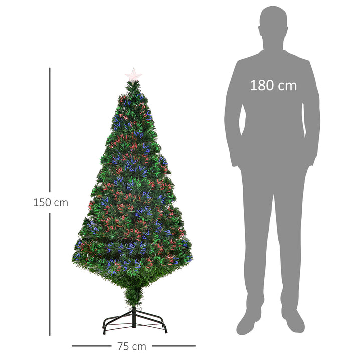 Kunstigt juletræ 150 cm med glasfiber, kunstigt grantræ med LED-belysning, 180 spidser, juletræspynt inklusive metalfod til indendørs brug