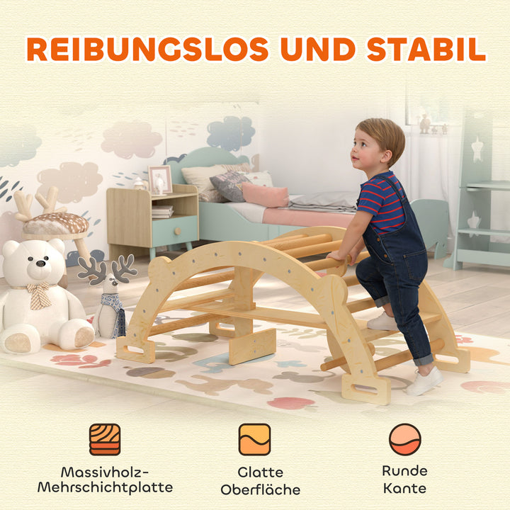 Montessori indendørs klatrestativ, 2-i-1 træklatrebue, til børn 2-4 år, 110x52x45 cm, naturtræ