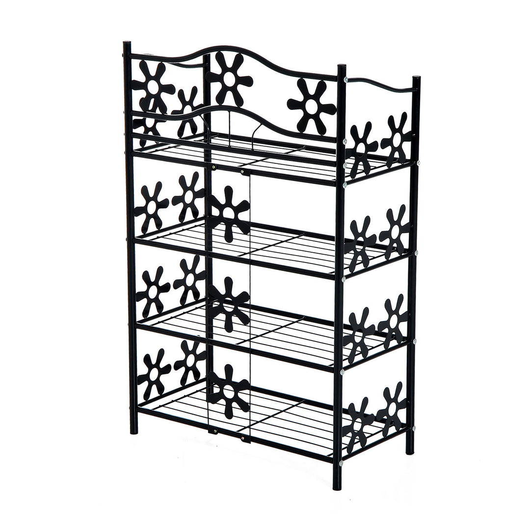Lille skohylde, pladsbesparende blomsterhylde, plantestativ, fritstående hylde, 4 etager, metal, sort, 59,5 x 30 x 92 cm