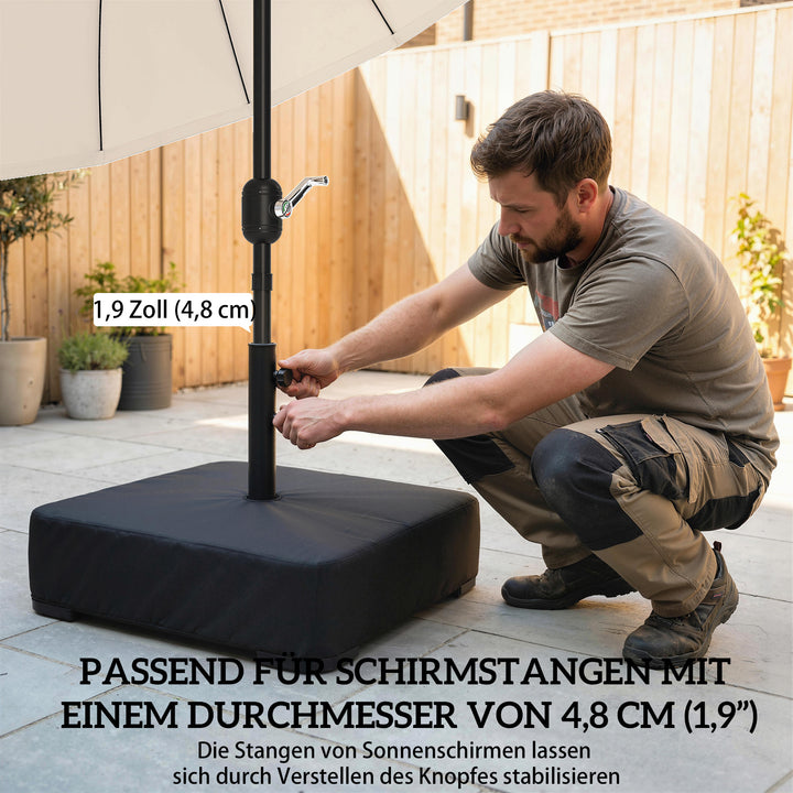 Parasolfod, 80 kg sandfyldning, robust stativ til fritstående parasoller og 48 mm stænger, sort