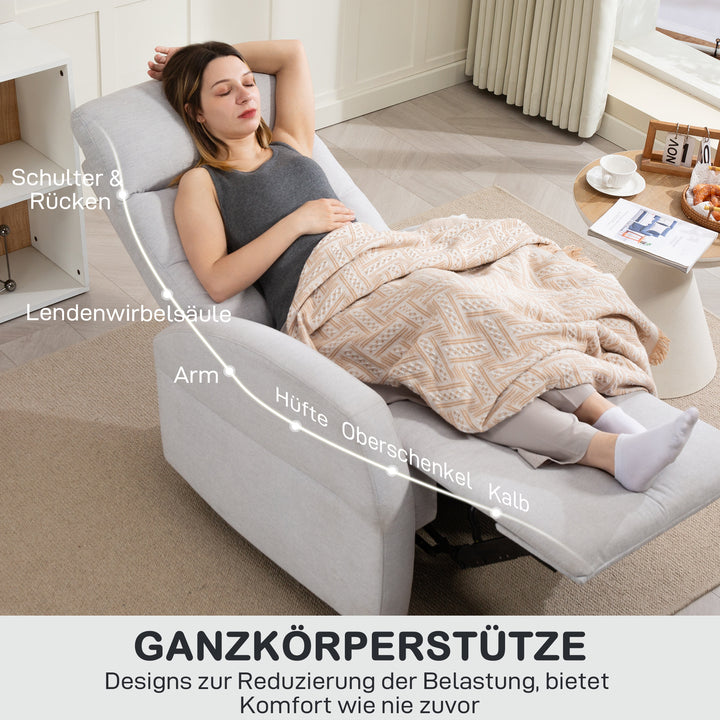 Justerbar lænestol med fodstøtte, moderne polstret stol, lysegrå