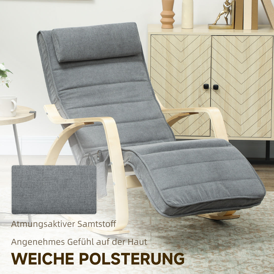 Gyngestol med massagefunktion, lændevarme, 3 tilstande, stofbetræk, grå