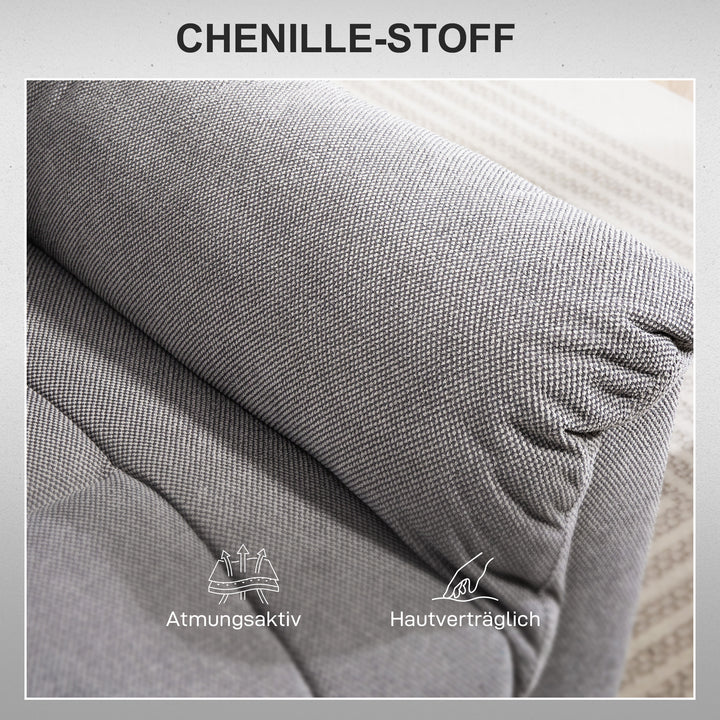 Powerlift-stol, massagestol med varmefunktion, polstret stol med fodstøtte, sidelomme, stofbetræk, mørkegrå