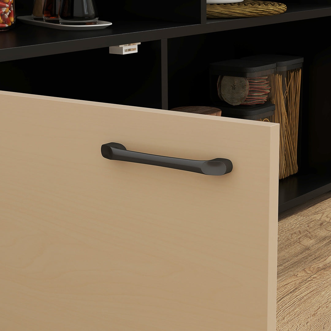 3-Delt barsæt, barbord med foldbar bordplade, 2 barstole, 6 opbevaringsrum, sort + eg, 116 x 70 x 89,5 cm