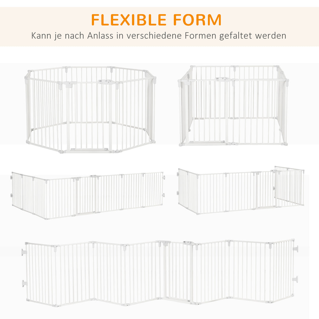 Hvalpegård udendørs indhegning til hunde beskyttelseslåge med dør pejsbeskyttelse fleksibel sammenklappelig 8 paneler hver 60 x 76 cm hvid