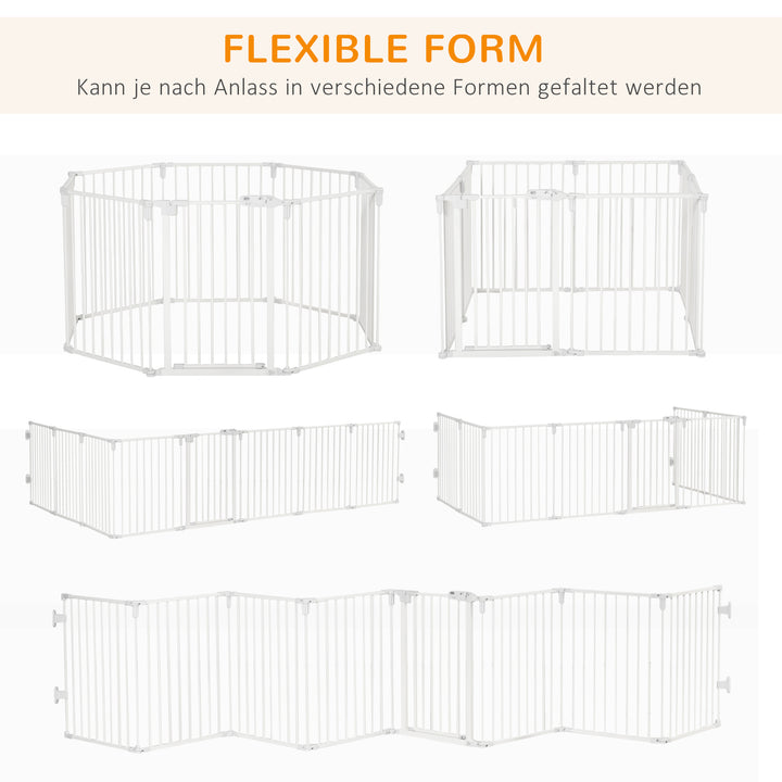 Hvalpegård udendørs indhegning til hunde beskyttelseslåge med dør pejsbeskyttelse fleksibel sammenklappelig 8 paneler hver 60 x 76 cm hvid