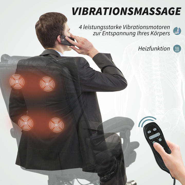 Massagestol, kontorstol med massagefunktion, inklusive fodstøtte, højdejusterbar, 64 cm x 70 cm x 118 cm, sort