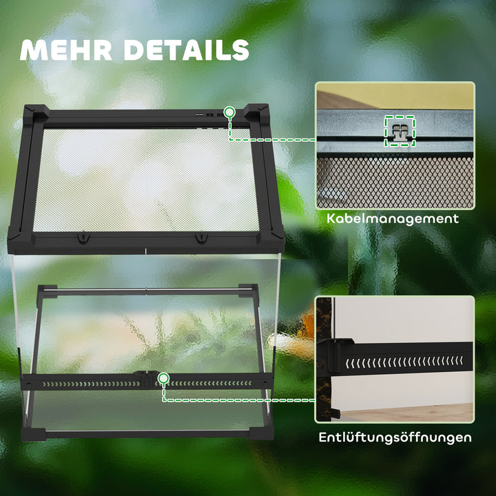 Glas krybdyrterrarium med hævet og vandtæt bund og knaplås