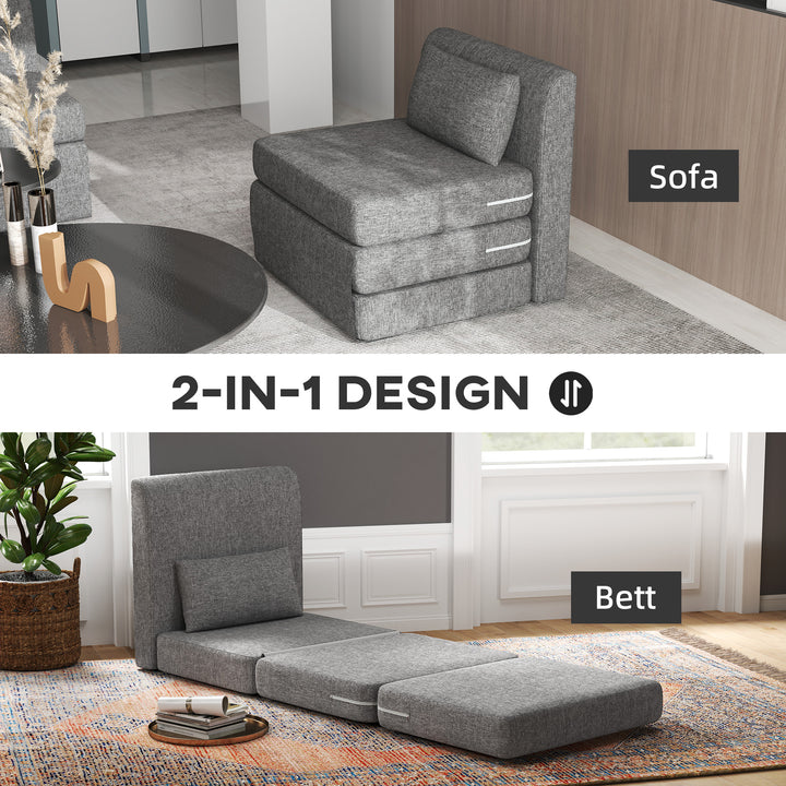 Sovestol, gæstemadras, 3-vejs foldbar, kompakt, metalstel, 80x75x74 cm, grå