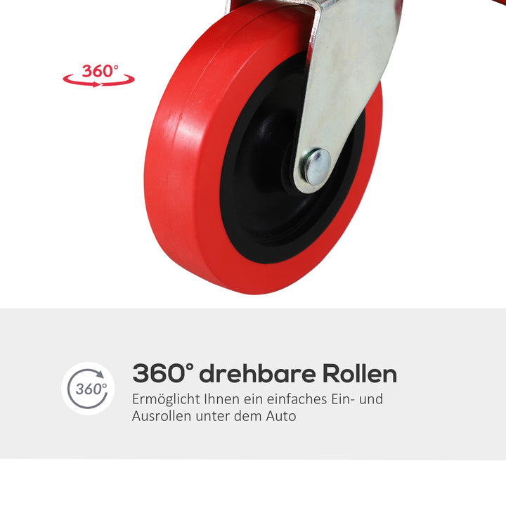 Monteringsrullebræt, nakkestøtte, værktøjsbakke, oliebestandig, op til 120 kg, 100x48x12 cm, rød