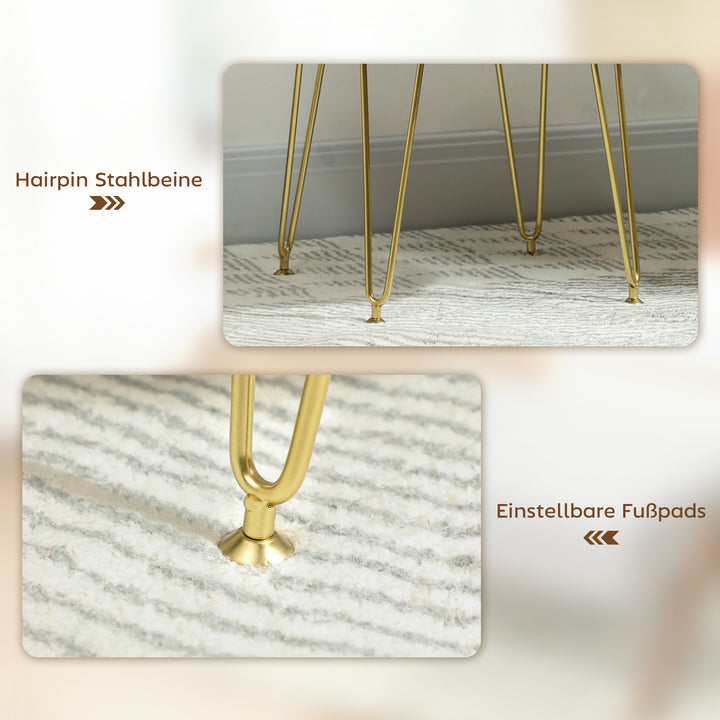 Skammel, polstret skammel i kløverbladsform, stofbetræk, stålben, cremehvid